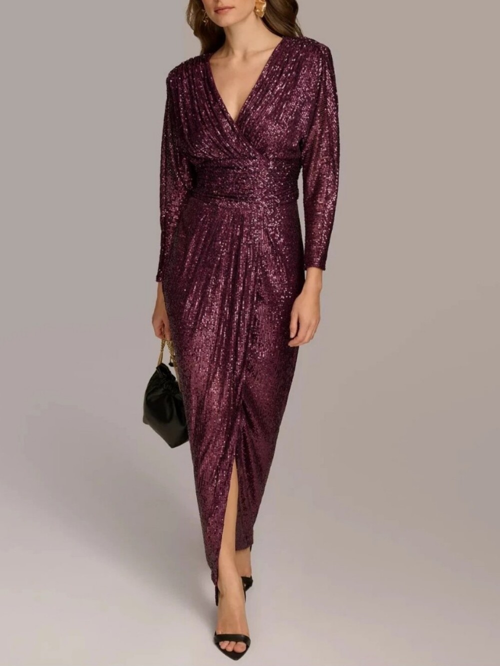 NWT Donna Karan New York Purple Sequin Long Sleeve Maxi Gown Dress Size 4 $299